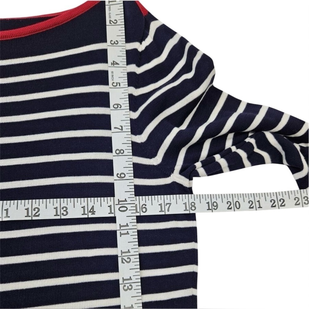 Lauren Ralph Lauren Striped Cotton Knit Top Navy White Nautical Shirt Size Large - Picture 4 of 7